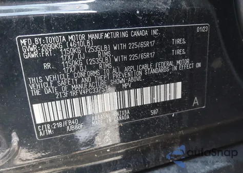 2023 Toyota Rav4 Le z USA, uszkodzony, nr VIN 2T3F1RFV4PC337518